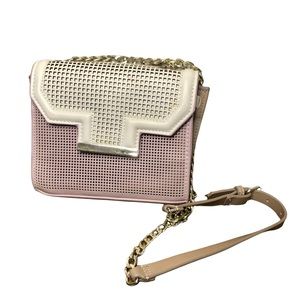ZARA Small Pink and Cream Crossbody Purse with Gold Chain Strap
